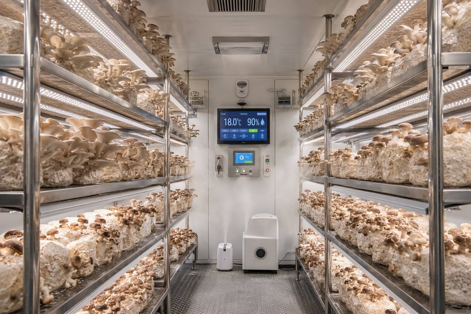 Smart Spring Cultivation Inside Mushroom Grow Warehouse with Plant Factory Tech